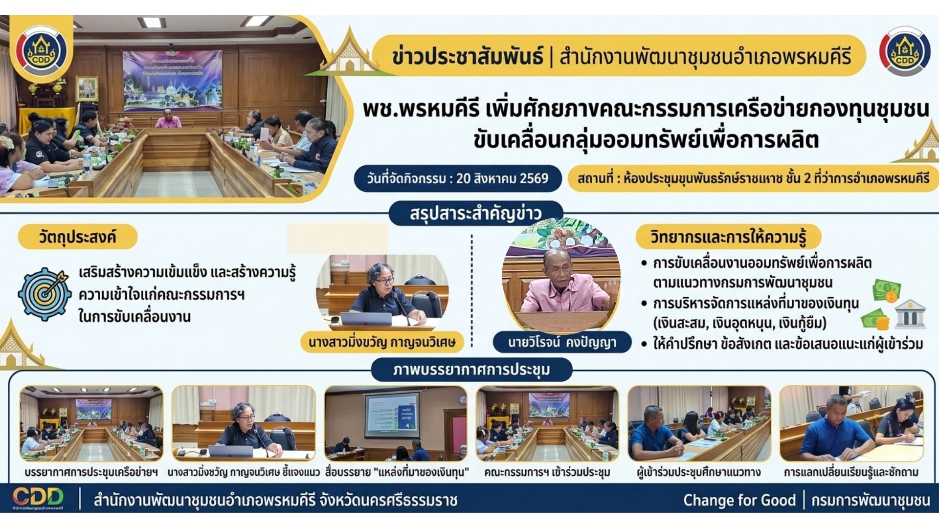 พช.พรหมคีรี เพิ่มศักยภาพคณะกรรมการเครือข่ายกองทุนชุมชนขับเคลื่อนกลุ่มออมทรัพย์เพื่อการผลิต